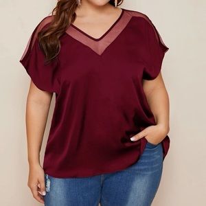 Shein Curve Plus Mesh Insert Satin Blouse